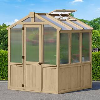 Meridian 6.7 ft. x 6 ft. Garden Plant Greenhouse with Double-Wall Poly Windows, Automatic Roof Vent and Air Flow Base | The Home Depot