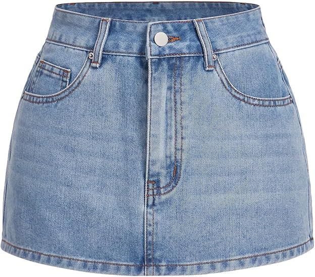 SHENHE Women's Denim Mini Skirt Low Rise Button Zip Fly Casual Y2k Mini Jean Skirt | Amazon (US)
