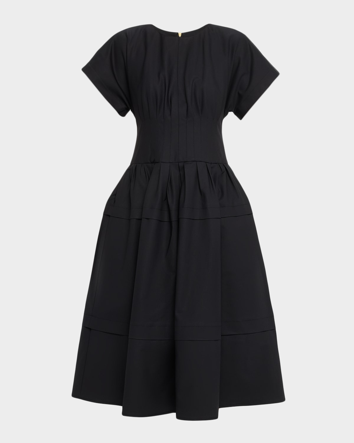 Short-Sleeve Pleated-Waist Midi Dress | Neiman Marcus