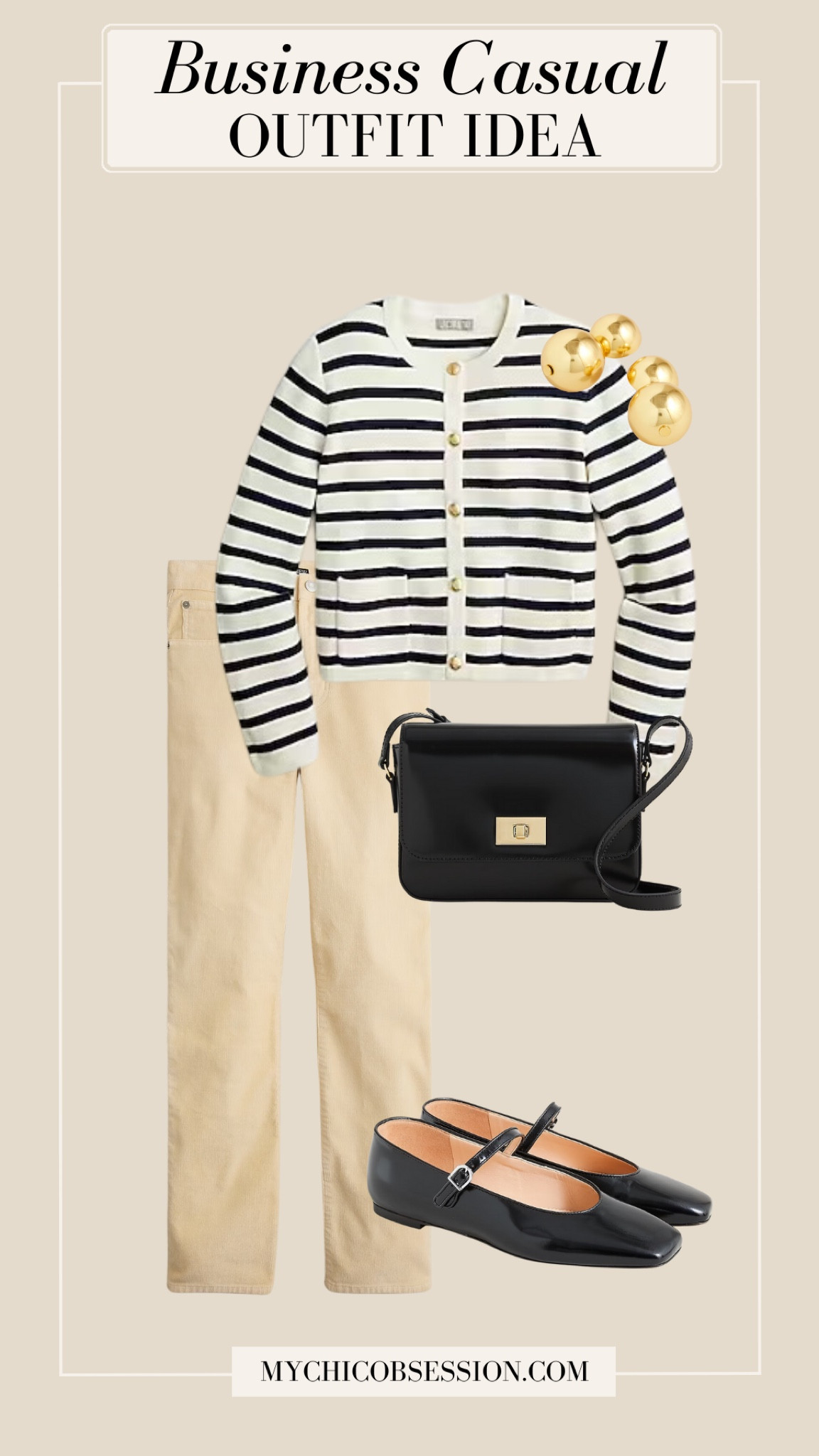 A lady jacket like this striped one from J.Crew makes for the perfect business casual top. Add a pair of khaki slim fit pants, a leather shoulder bag, and classic gold jewelry with a pair of Mary Jane flats and you have the perfect fall office look.

#LTKworkwear #LTKSeasonal #LTKstyletip