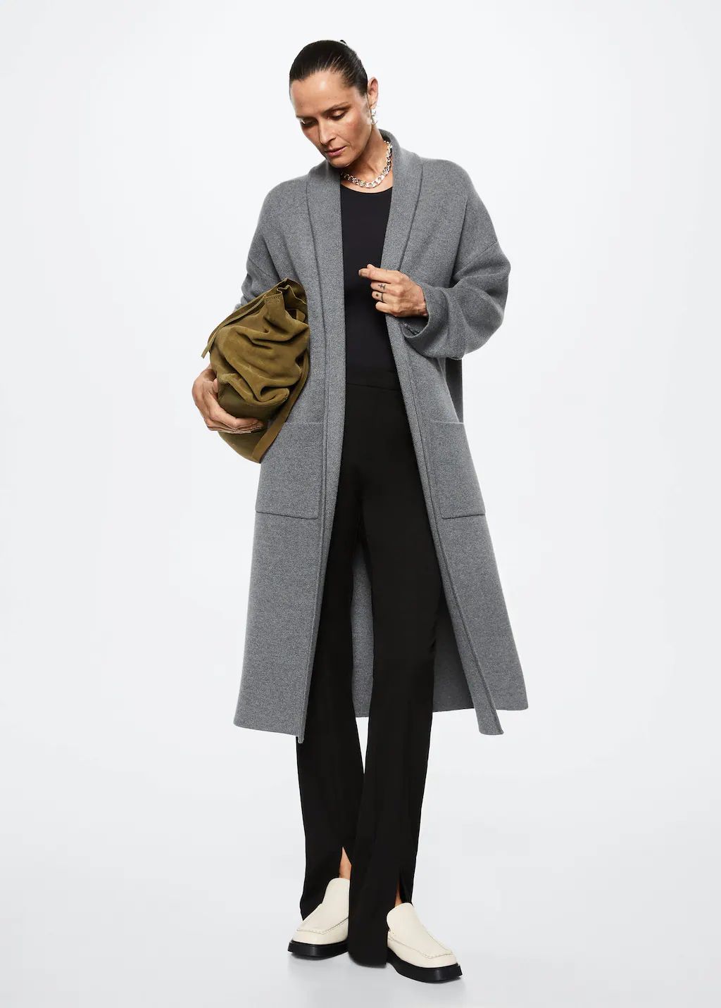 Oversized knitted coat with pockets -  Women | Mango USA | MANGO (US)