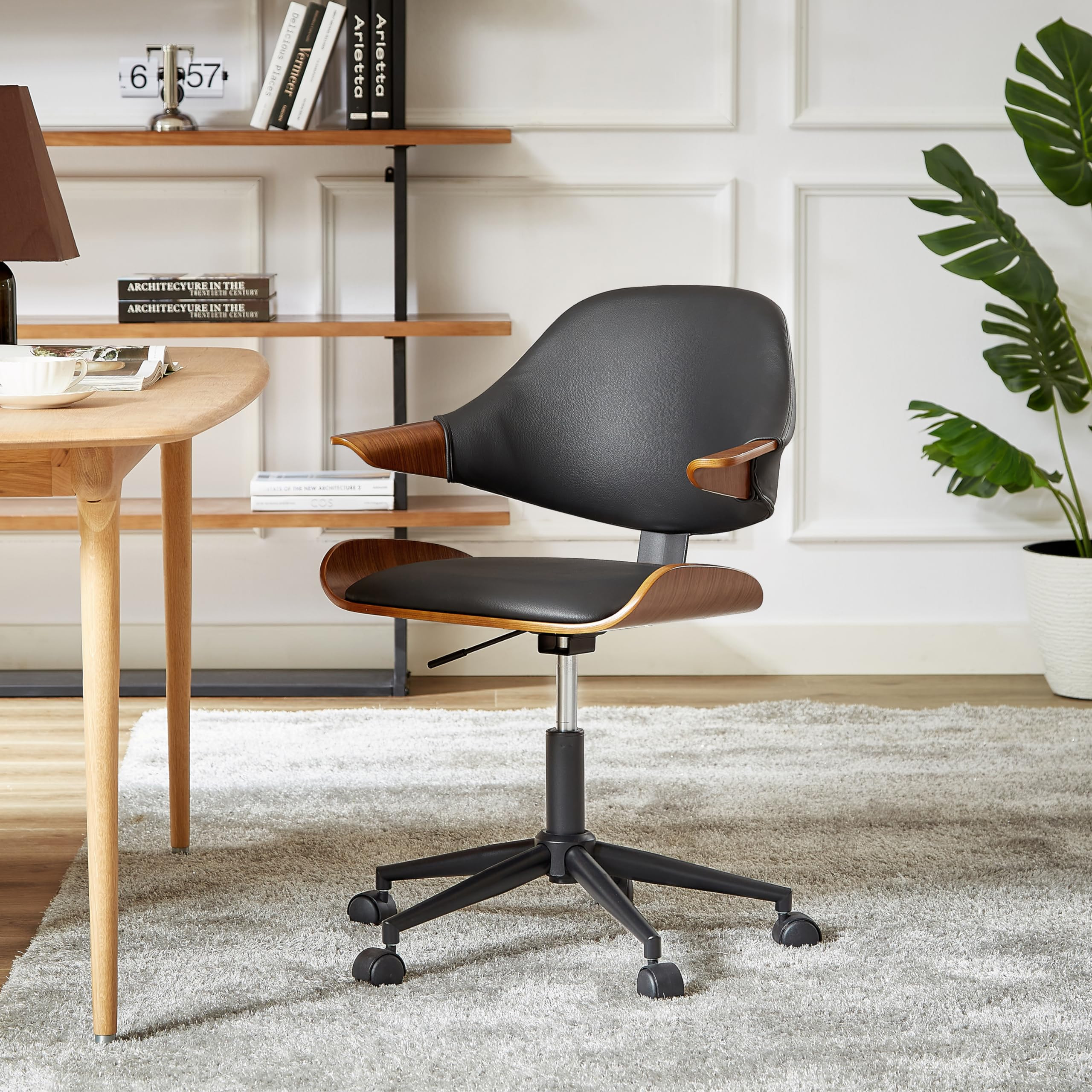 Art Leon Swivel Desk Chair, Mid Century Modern Office Chair with Wheels, Faux Leather Upholstered... | Amazon (US)