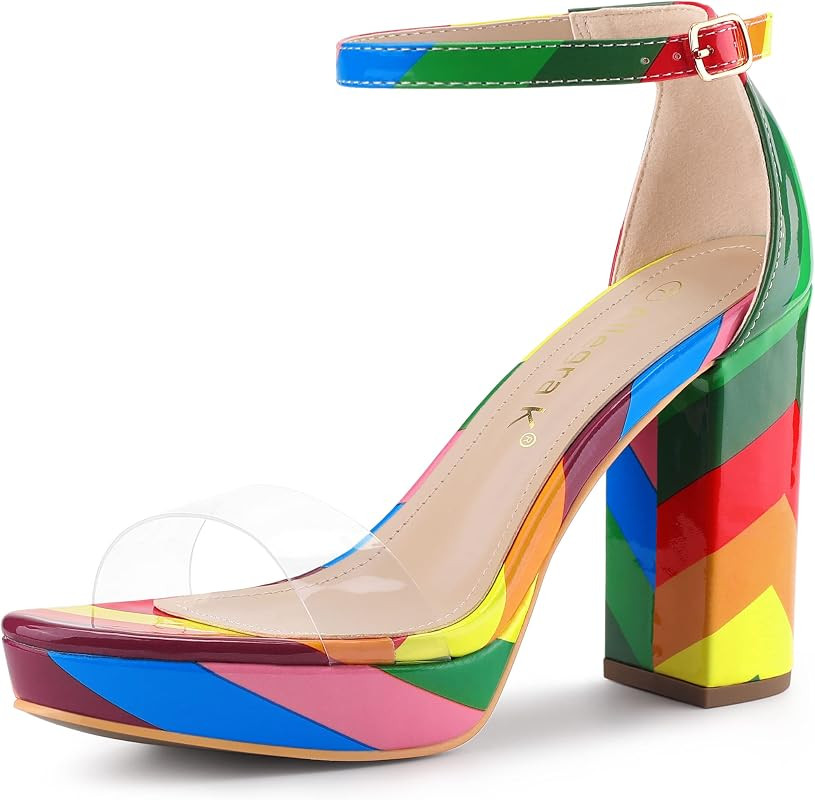 Allegra K Women's Printed Clear Platform Chunky Heel Sandals | Amazon (US)