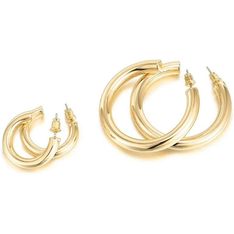 Doingart 14K Gold Hoop Earrings for Women | 5mm Thick 32mm Infinity Gold Plated Loop Earrings | L... | Walmart (US)