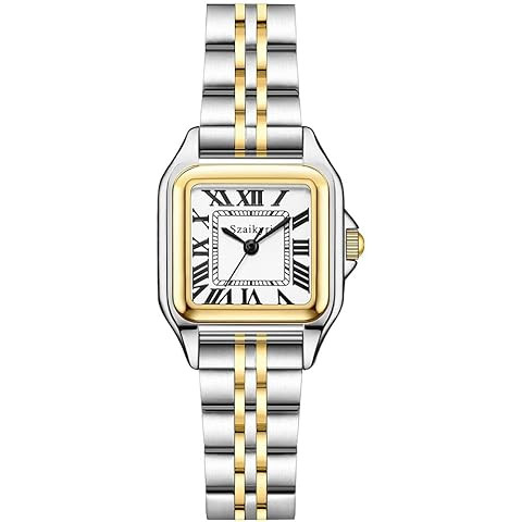 Amazon.com: CHEETAH Watches for Women with Small Two-Tone Vintage Bracelet, Rectangular Case Roma... | Amazon (US)