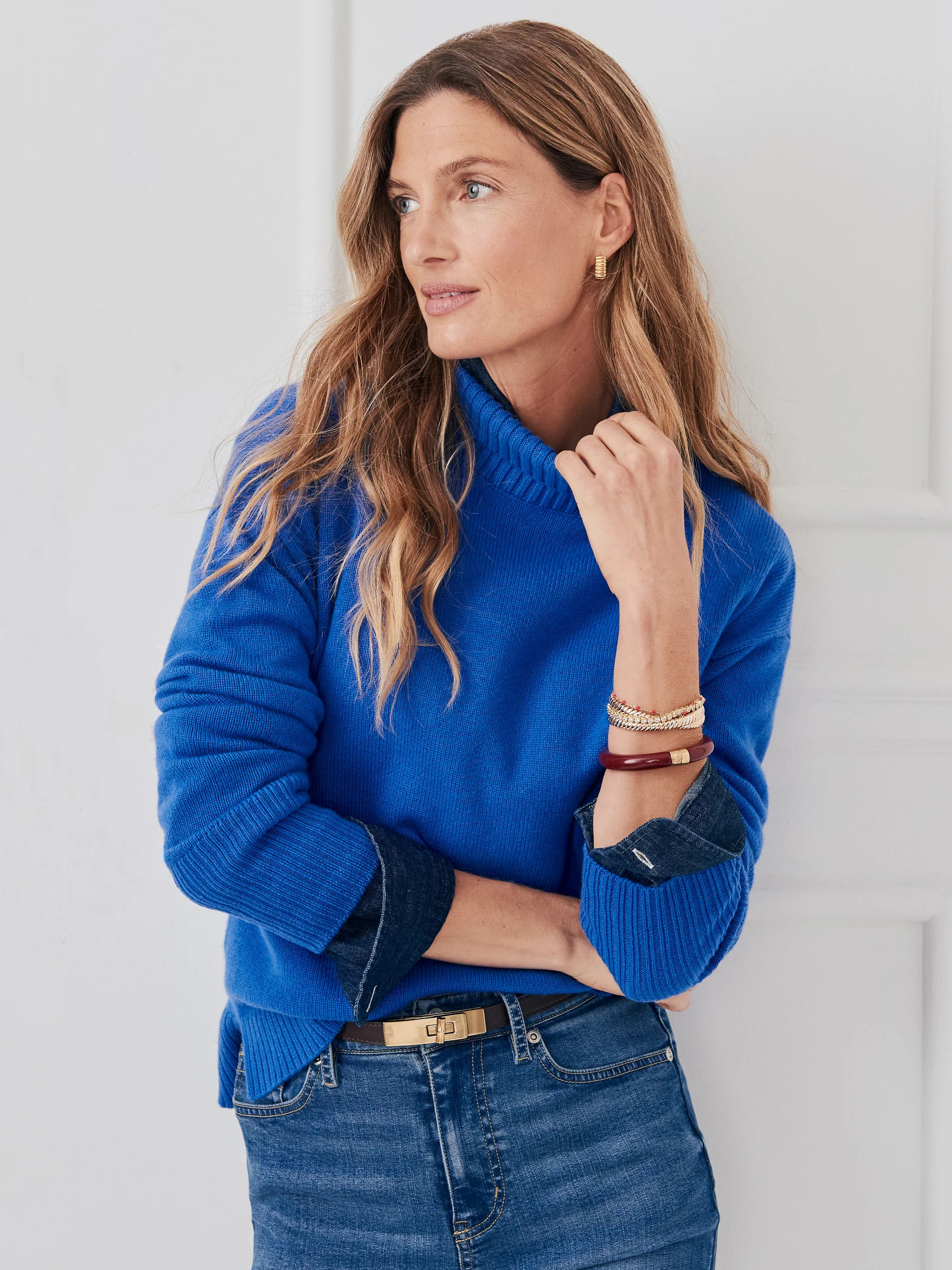 J.McLaughlin Women's Dina Cashmere Turtleneck Top Cobalt Blue, Size XS | J.McLaughlin