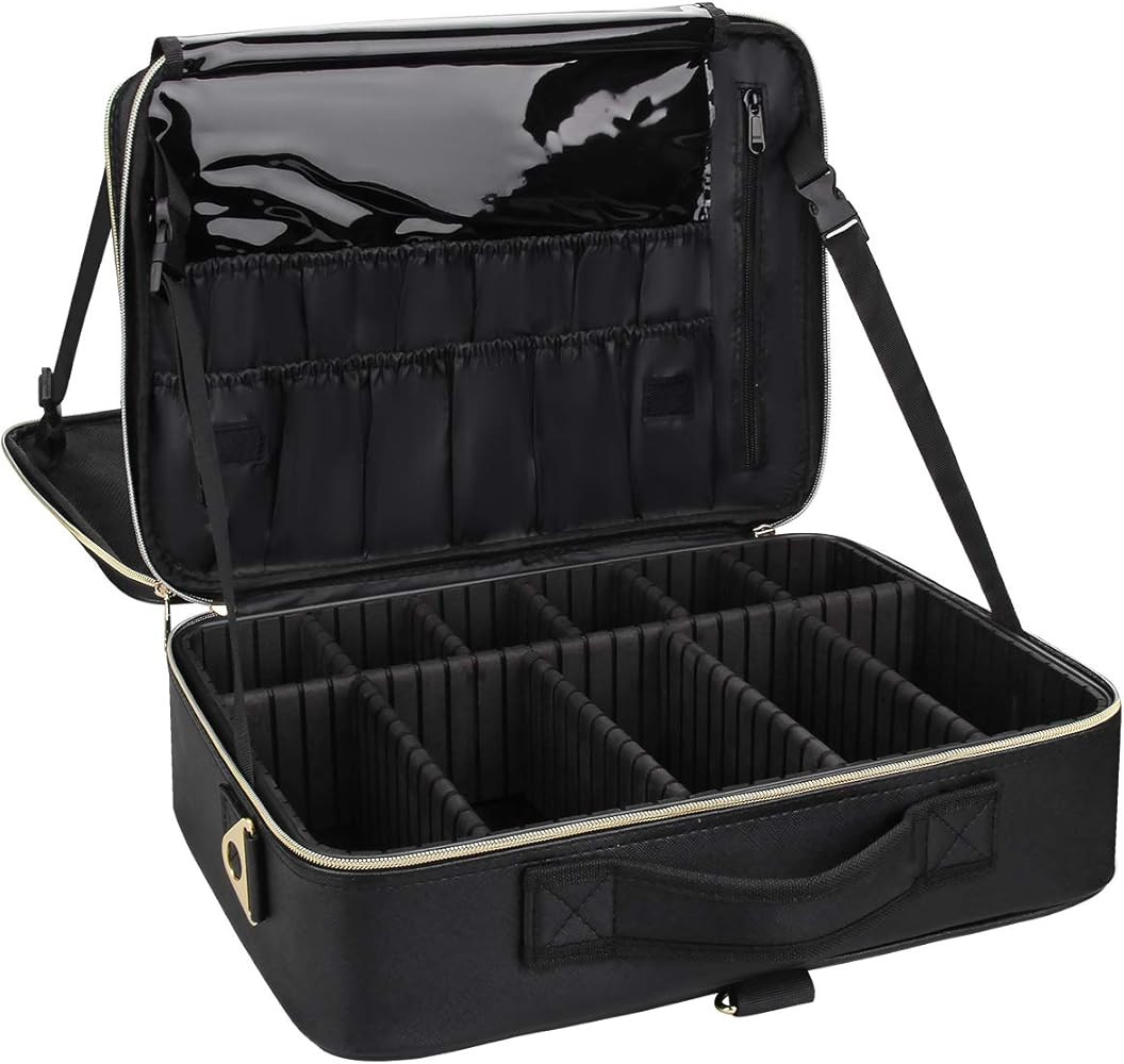 Chomeiu Large Makeup Case 3 Layer Travel Makeup Case Portable Organizer Cosmetic Case 15.8 Inches... | Amazon (US)