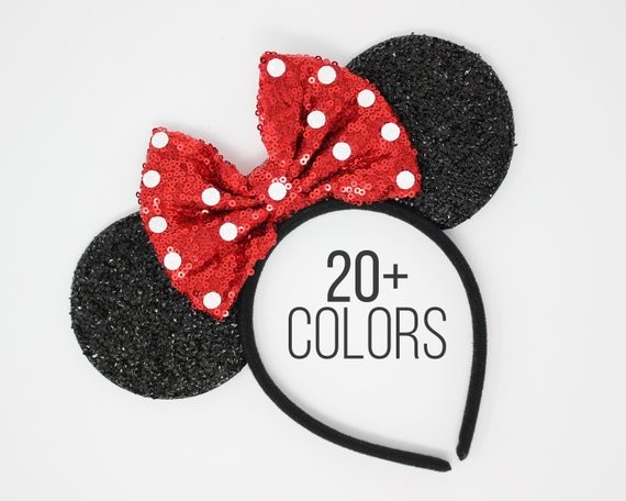 Disney ears with Polka Dots on 5 inch Bow | Minnie Mouse ears | Minnie ear headband | Disneyland ... | Etsy (US)
