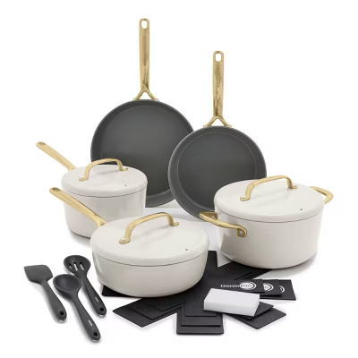 GreenPan GP5 14pc Hard Anodized Ceramic Nonstick Cookware Set Cloud Cream: Induction Compatible, Stainless Steel Handles | Target
