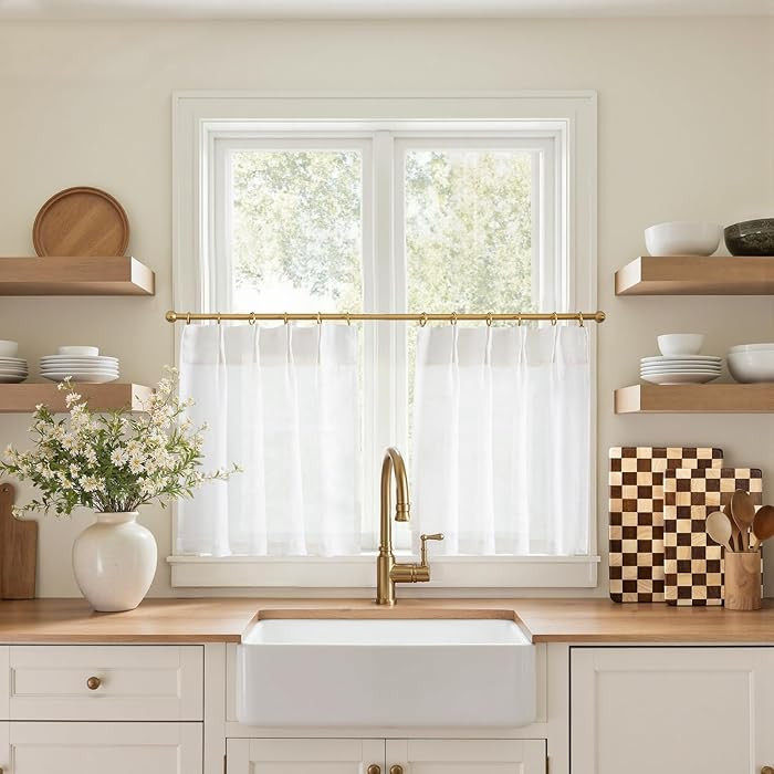 jinchan Linen Pinch Pleated Kitchen Curtains 20 Inch Natural Linen Tier Curtains Back Tab Farmhou... | Amazon (US)