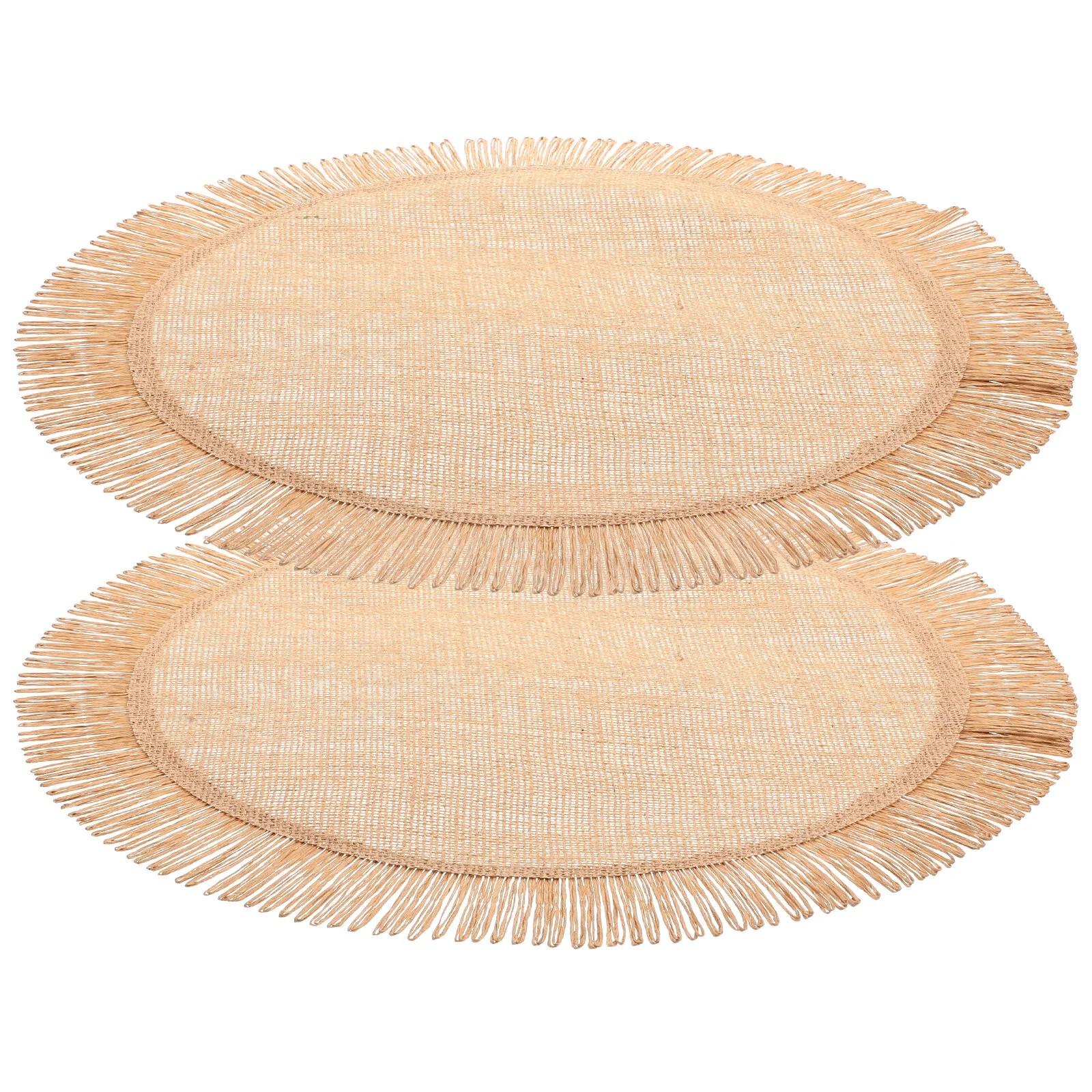 2 Pcs Burlap Tassel Placemats Woven Style Insulated Pot Cushion Circular Round Non | Walmart (US)