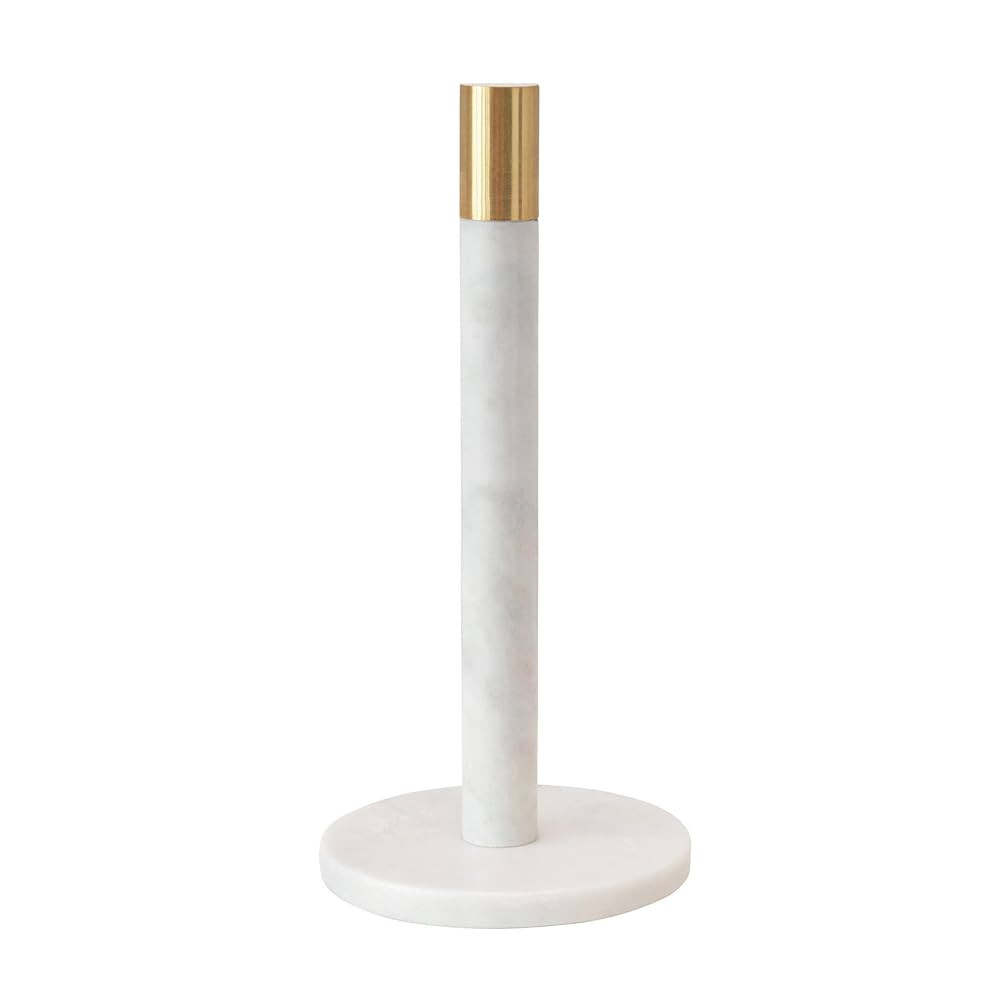 Bloomingville Modern Marble Paper Towel Holder with Brass Accent Band, White | Amazon (US)
