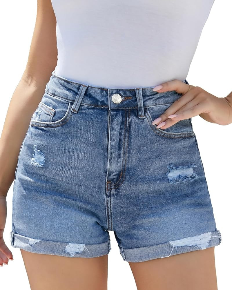 VIPONES Women Denim Shorts High Rise Trendy Stretch Frayed Summer Casual Jean Shorts | Amazon (US)