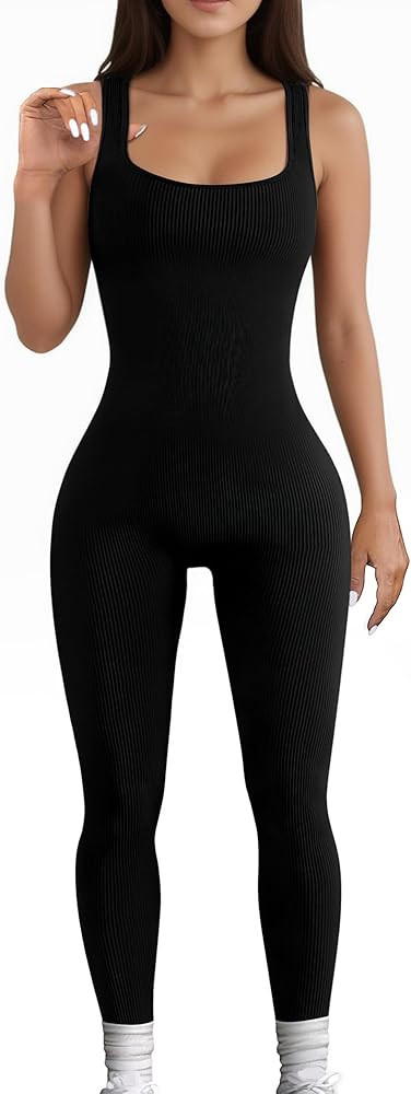 AURUZA Jumpsuit for Women Workout Seamless Jumpsuits Yoga Ribbed One Piece Tank Tops Rompers Slee... | Amazon (US)