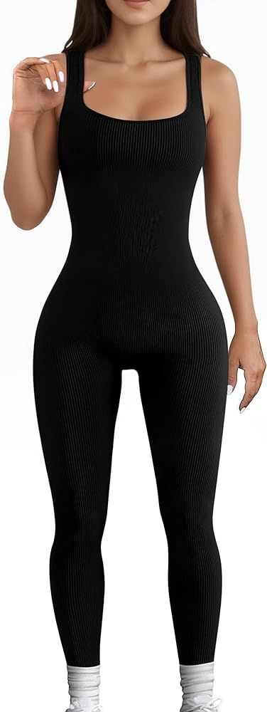 AURUZA Jumpsuit for Women Workout Seamless Jumpsuits Yoga Ribbed One Piece Tank Tops Rompers Slee... | Amazon (US)