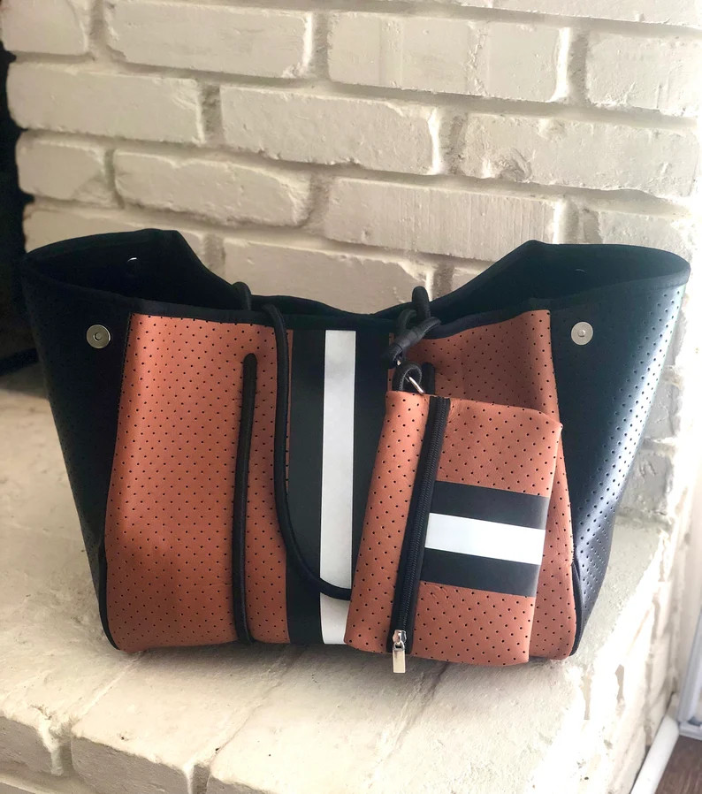 Black & Camel Neoprene Tote - Etsy | Etsy (US)