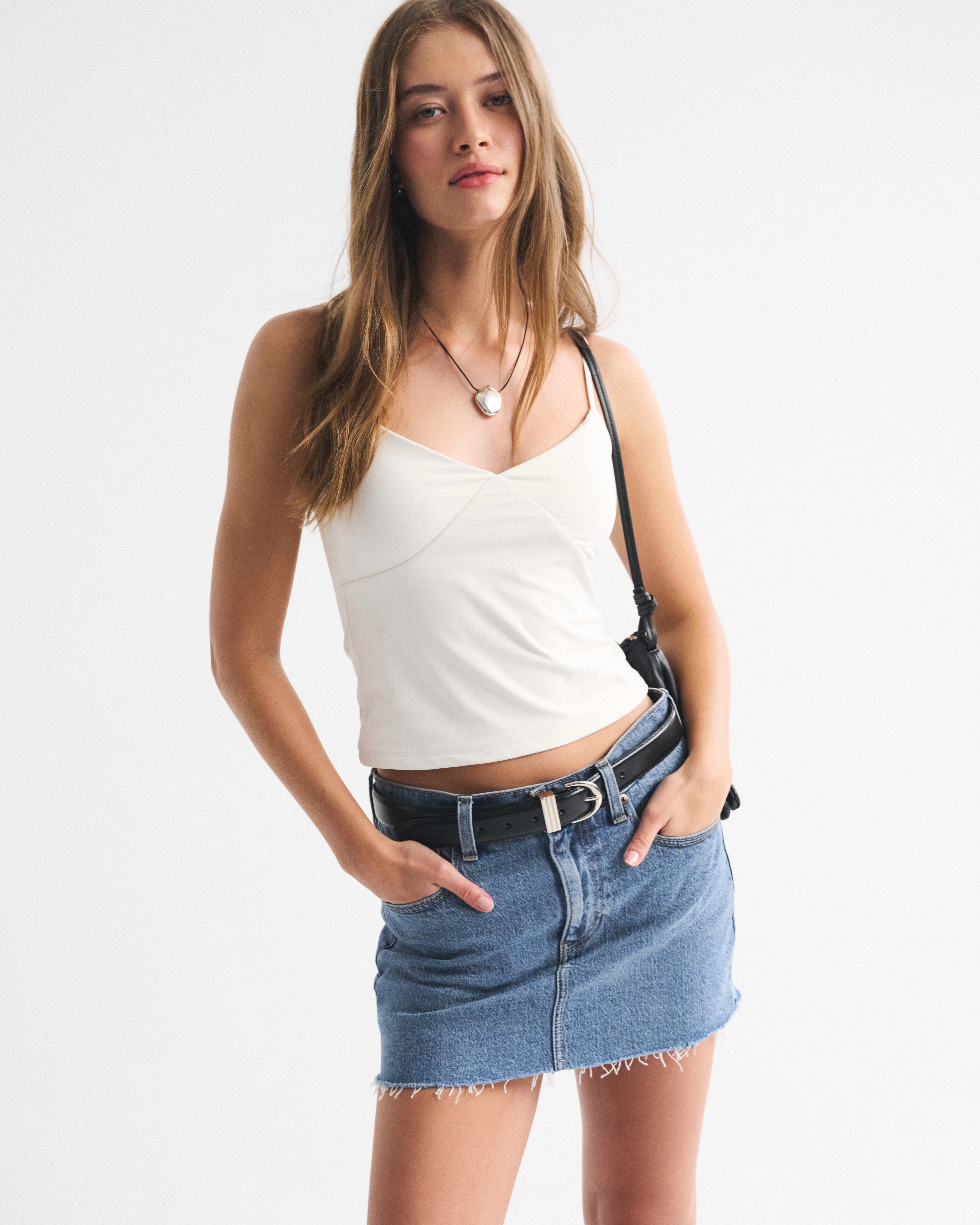 Mid Rise 5-Pocket Denim Mini Skort | Abercrombie & Fitch (US)