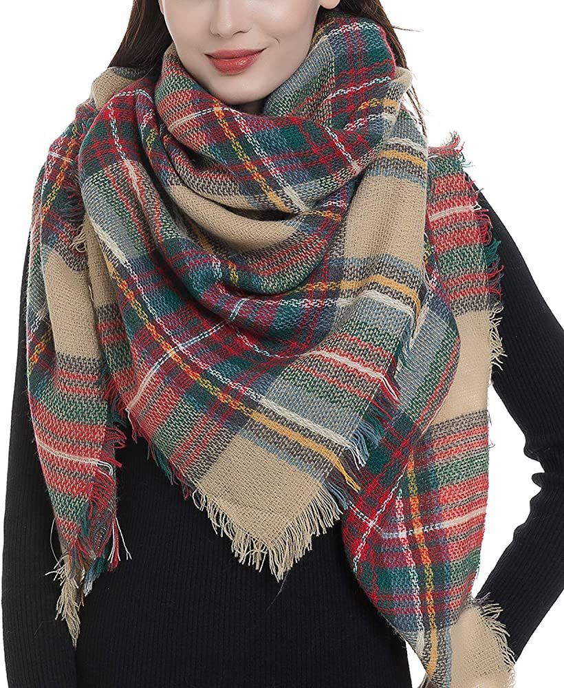 Trendy Plaid Blanket Scarf Women Big Oversized Long Scarves Warm Winter Tartan Checked Shawl Wrap... | Amazon (US)