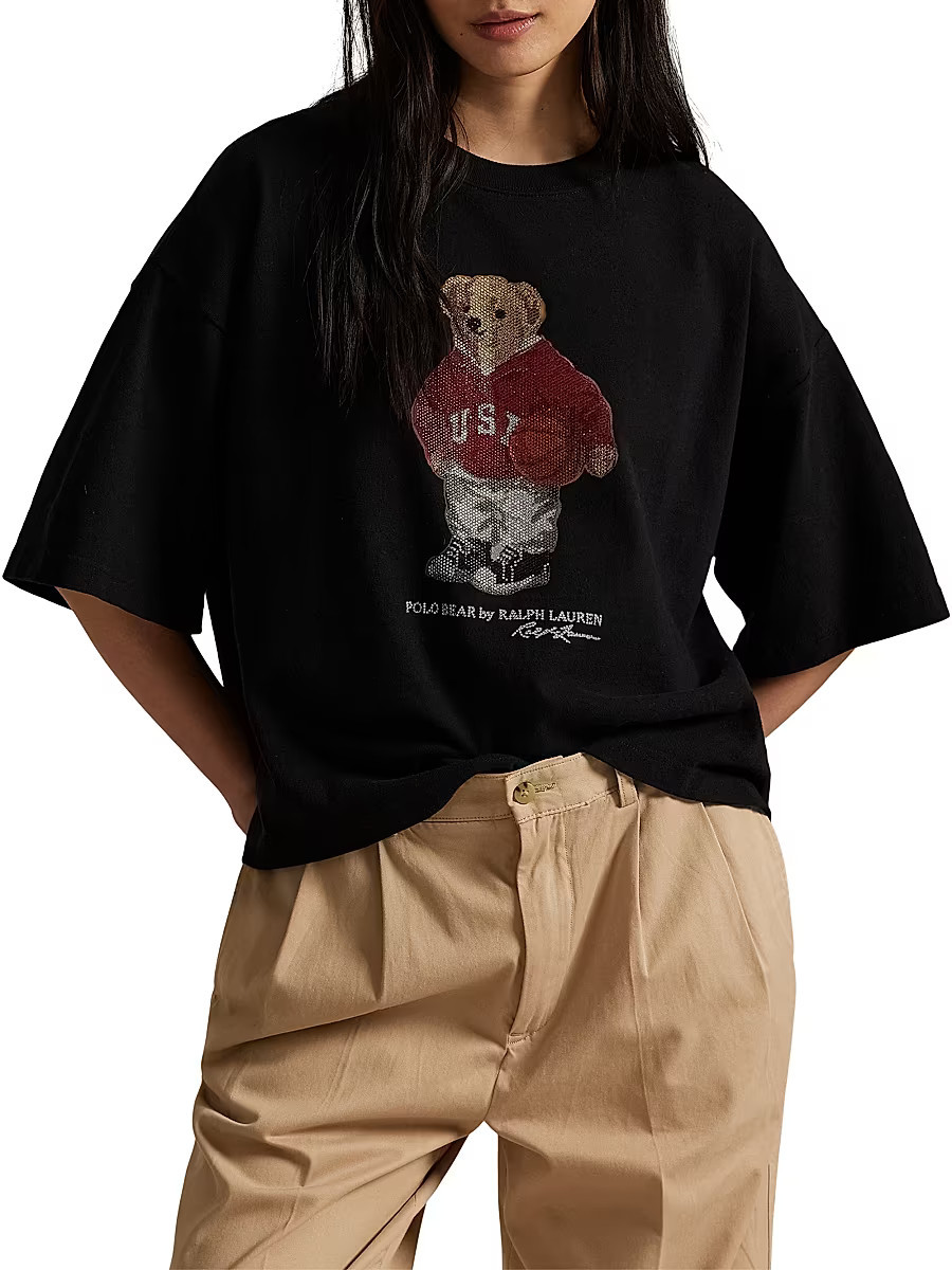 Women's Beaded Basketball Polo Bear T-Shirt - Polo Black - Size Large | Saks Fifth Avenue