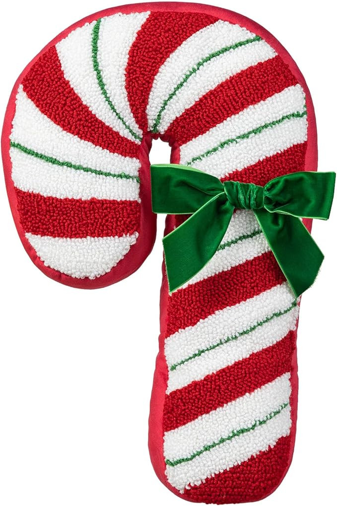 Glitzhome 15.75" H Hooked Christmas Candy Cane Shaped Pillow | Amazon (US)