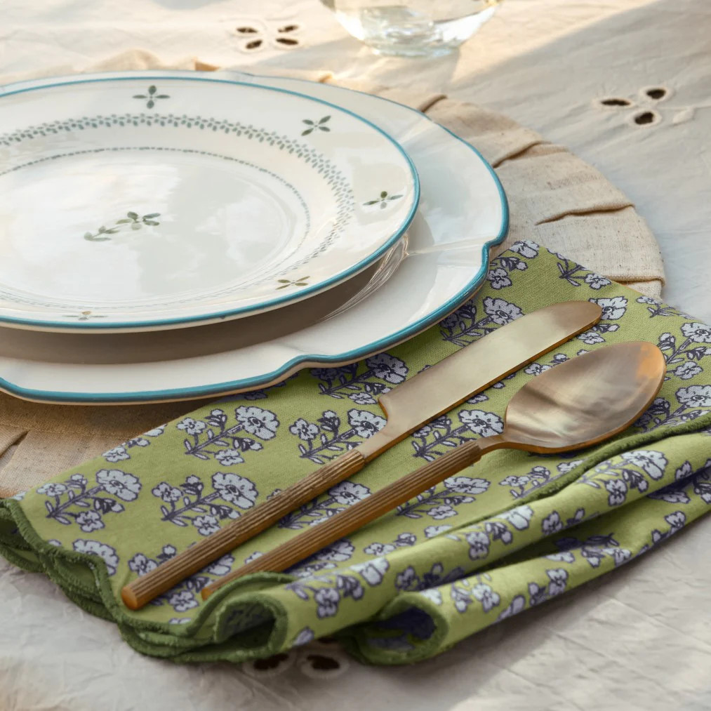 Antique Jade Scallop Edge Block Print Napkin Set of Four | Magnolia