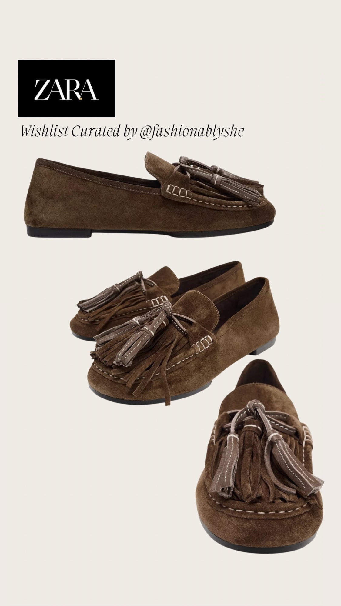 Zara brown suede tassel loafer 

#LTKOver40 #LTKmomlife #LTKdayinmylife