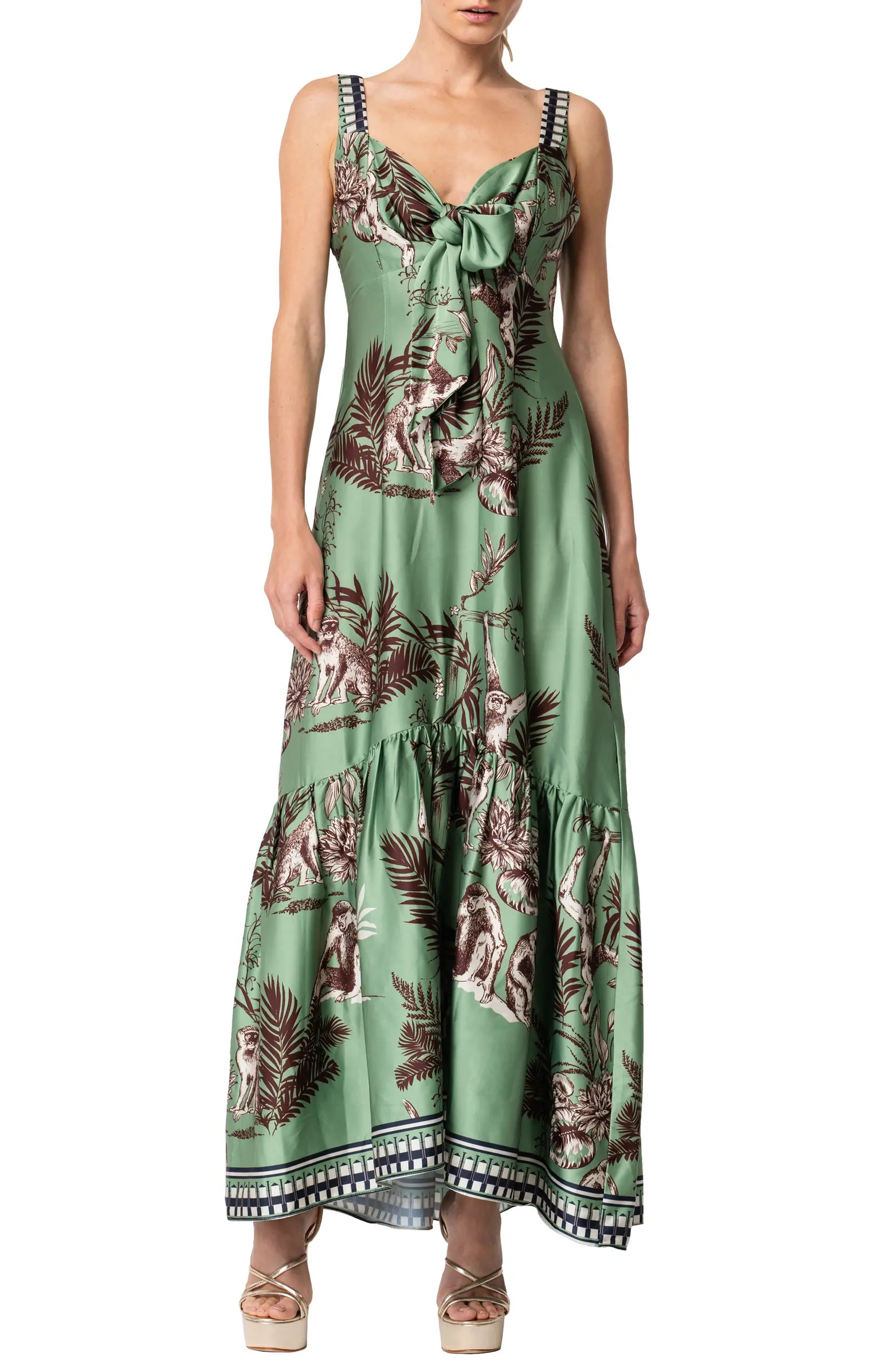 Kira Print Front Tie Satin Maxi Dress | Nordstrom