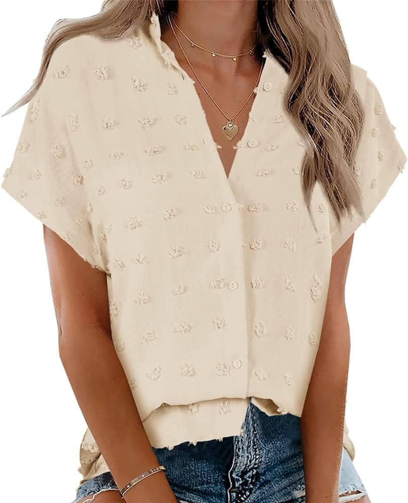 Beautife Womens Short Sleeve Shirts V Neck Collared Button Down Shirt Tops with Pockets | Amazon (US)