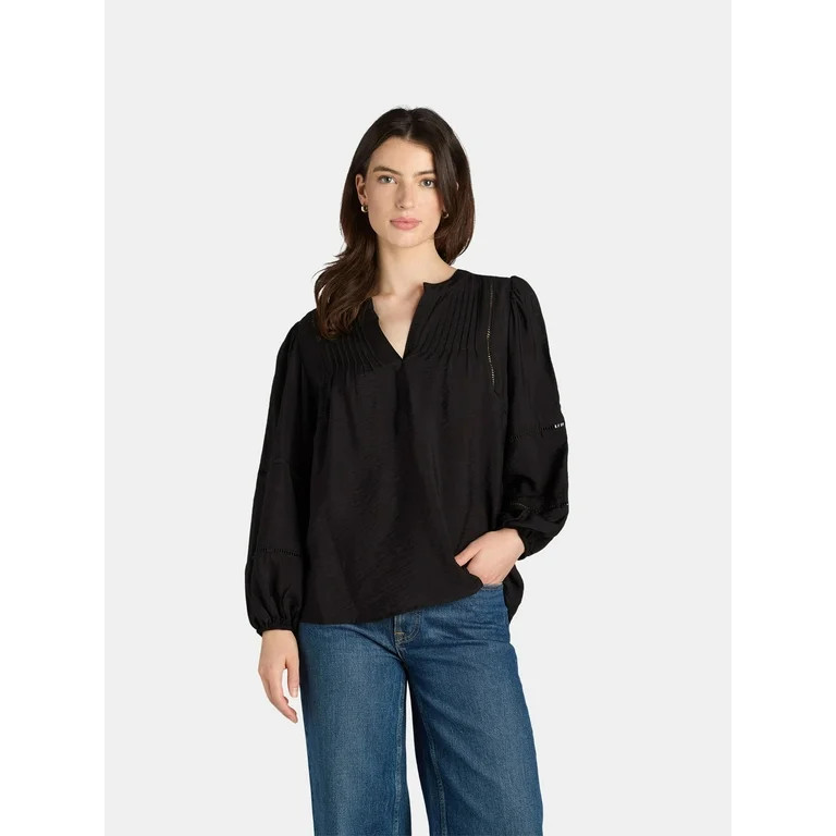 The Pioneer Woman Embellished Split Neck Blouse, Women’s, Sizes S-3X - Walmart.com | Walmart (US)