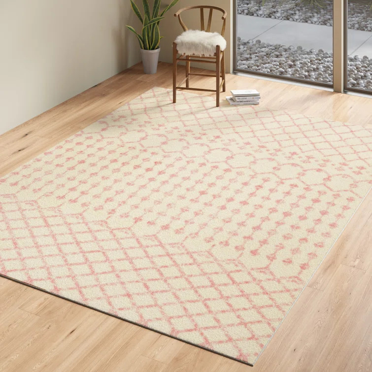 Windley Geometric Pale Pink/Cream Area Rug | Wayfair North America