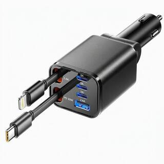 99W Retractable Car Charger Adapter with USB C and USB A Cables in Black for iPhone 17 16 15 14 1... | The Home Depot