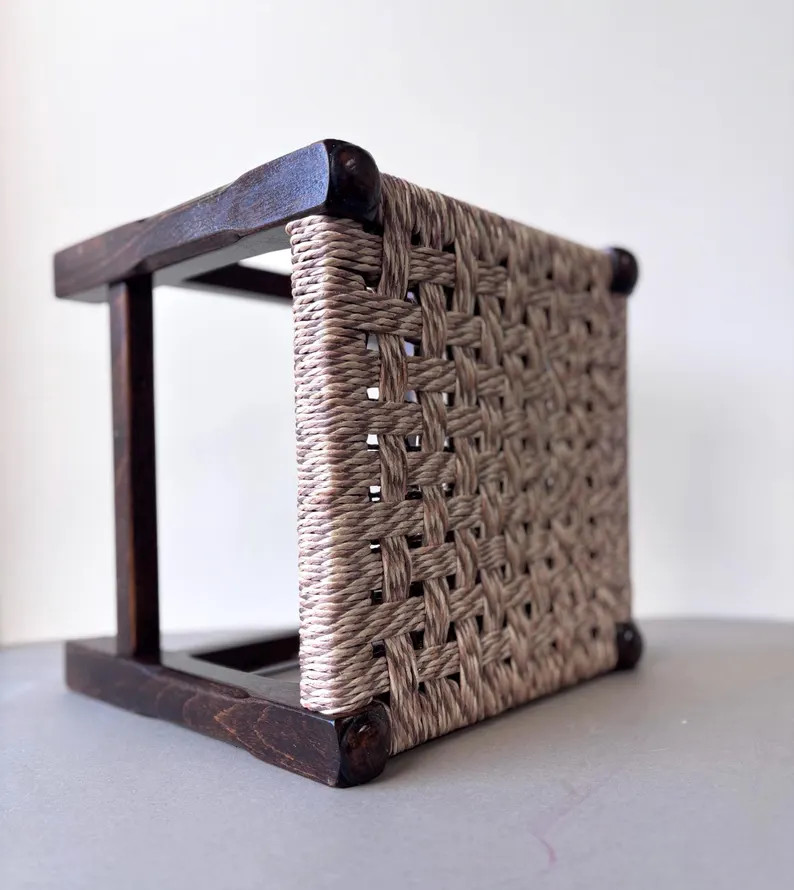 Vintage Wooden Stool 1960’s Woven String Rattan Retro Vintage Wooden Foot Stool  -  Plant Stand... | Etsy (US)