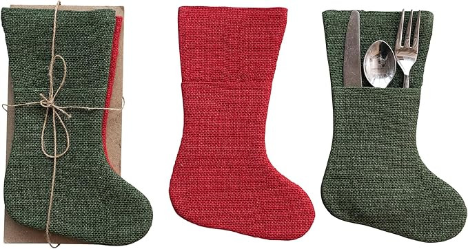 Creative Co-Op, Red and Green, Woven Jute Stocking Cutlery Sleeves, Set of 4 | Amazon (US)