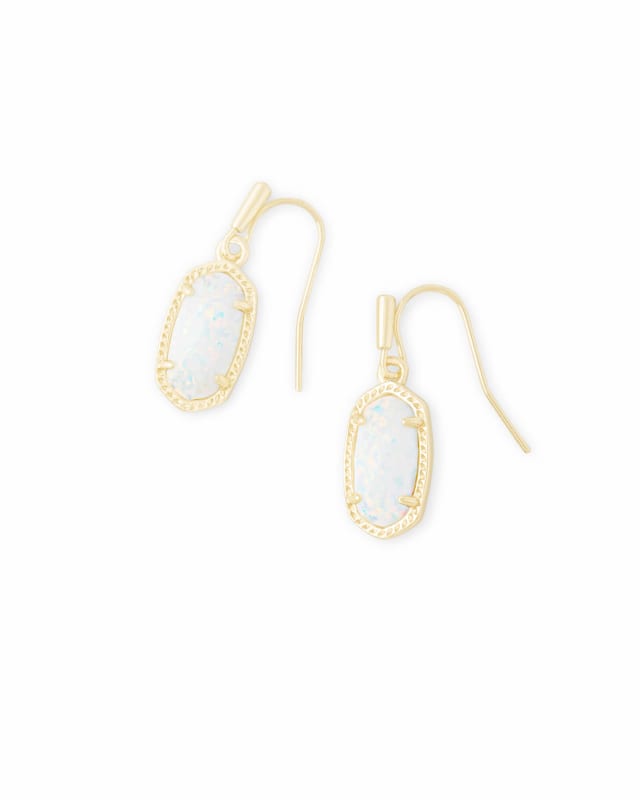 Lee Gold Drop Earrings in White Kyocera Opal | Kendra Scott