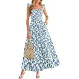 PRETTYGARDEN Floral Dress for Women Summer Boho Maxi Sundresses Smocked Long Flowy Spring Beach W... | Walmart (US)