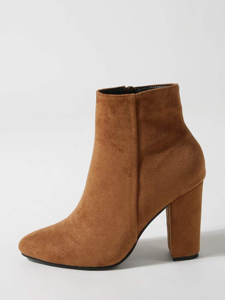 Chunky Heeled Suede Ankle Boots | SHEIN