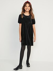 Cozy Velour Puff-Sleeve Swing Dress for Girls | Old Navy (US)