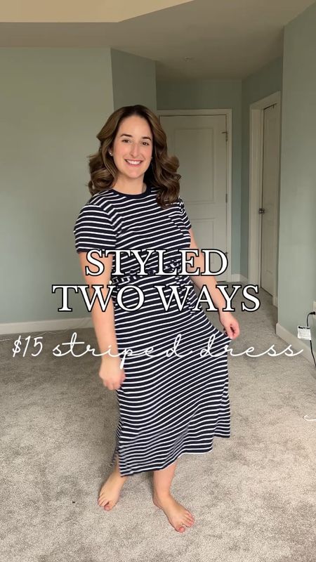 $15 blue and white striped dress styled two ways! Which look is your favorite?

Use code COLLECTLIKEKAITLYN20 for 20% off my sandals!

Some extra details:
This dress is nice and stretchy but not form fitting which I appreciate on my postpartum belly!
I’m wearing a size medium. 

bump friendly, grandmillennial coastal grandmother coastal classic preppy casual fashion mom style petite style, Pinterest style, style over 30, capsule wardrobe, mom style, outfit idea, outfit inspo, neutral outfit, size medium, size 8, size 10, petite fashion, petite style, spring trends, outfit inspo, shopping haul, midsize, spring outfit, spring style, postpartum, spring break 

#LTKSeasonal #LTKtravel #LTKfindsunder50