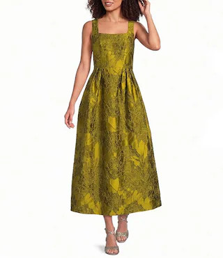 Dressline Audrey Square Neck Sleeveless Jacquard Dress | Dillard's