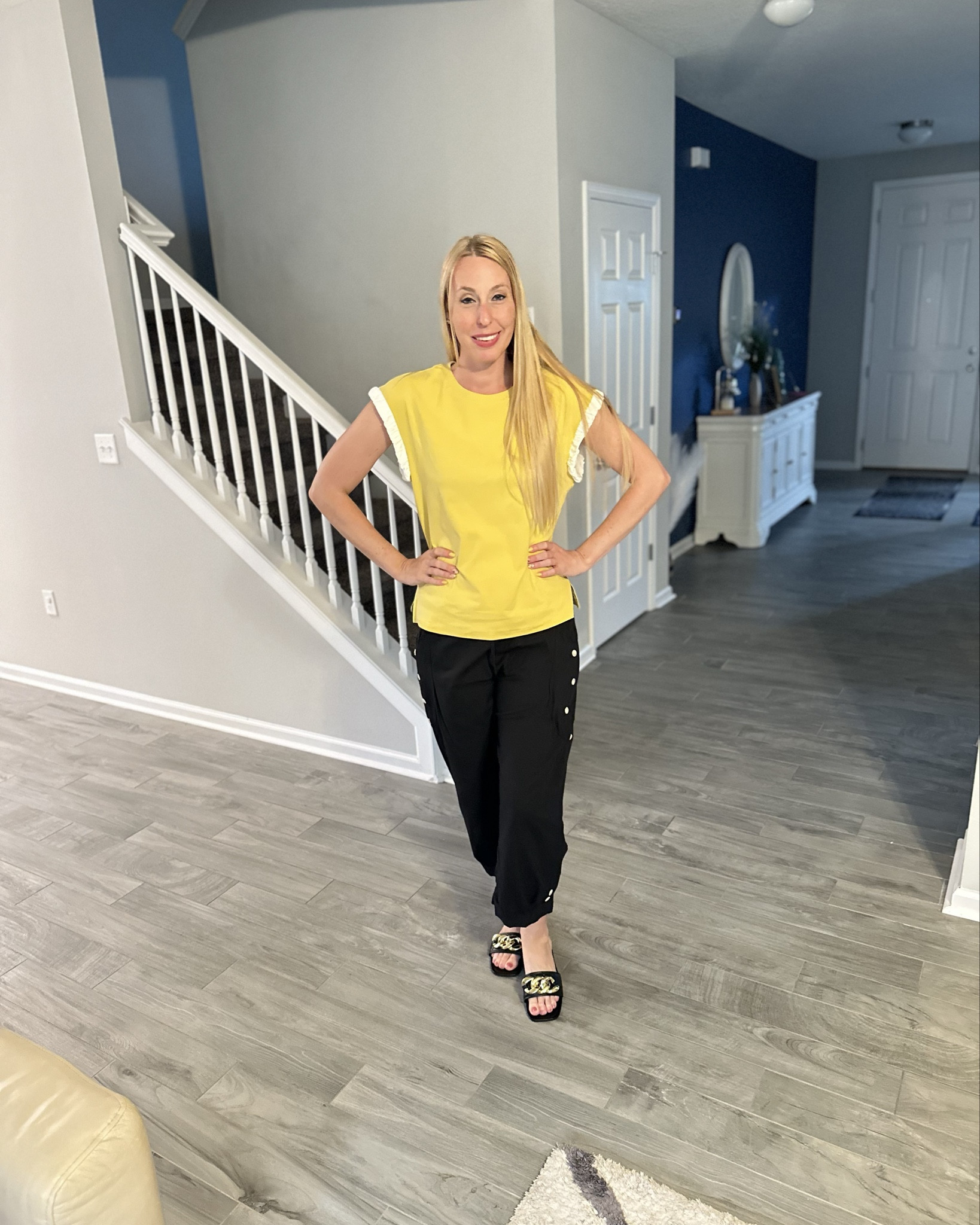 These black pants tho
💙 they are very comfortable and lose fitting 
💙stretchy waist and light weight material 
💙 wearing size small in top and bottom 

#LTKFindsUnder50 #LTKVideo #LTKStyleTip