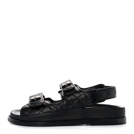 CHANEL Grained Calfskin Velcro Dad Sandals 36 Black | FASHIONPHILE | Fashionphile