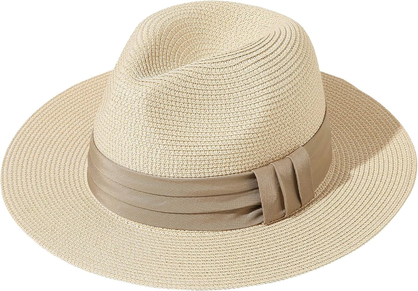 JOYEBUY Womens UPF50 Foldable Summer Straw Hat Wide Brim Fedora Sun Beach hat | Amazon (US)