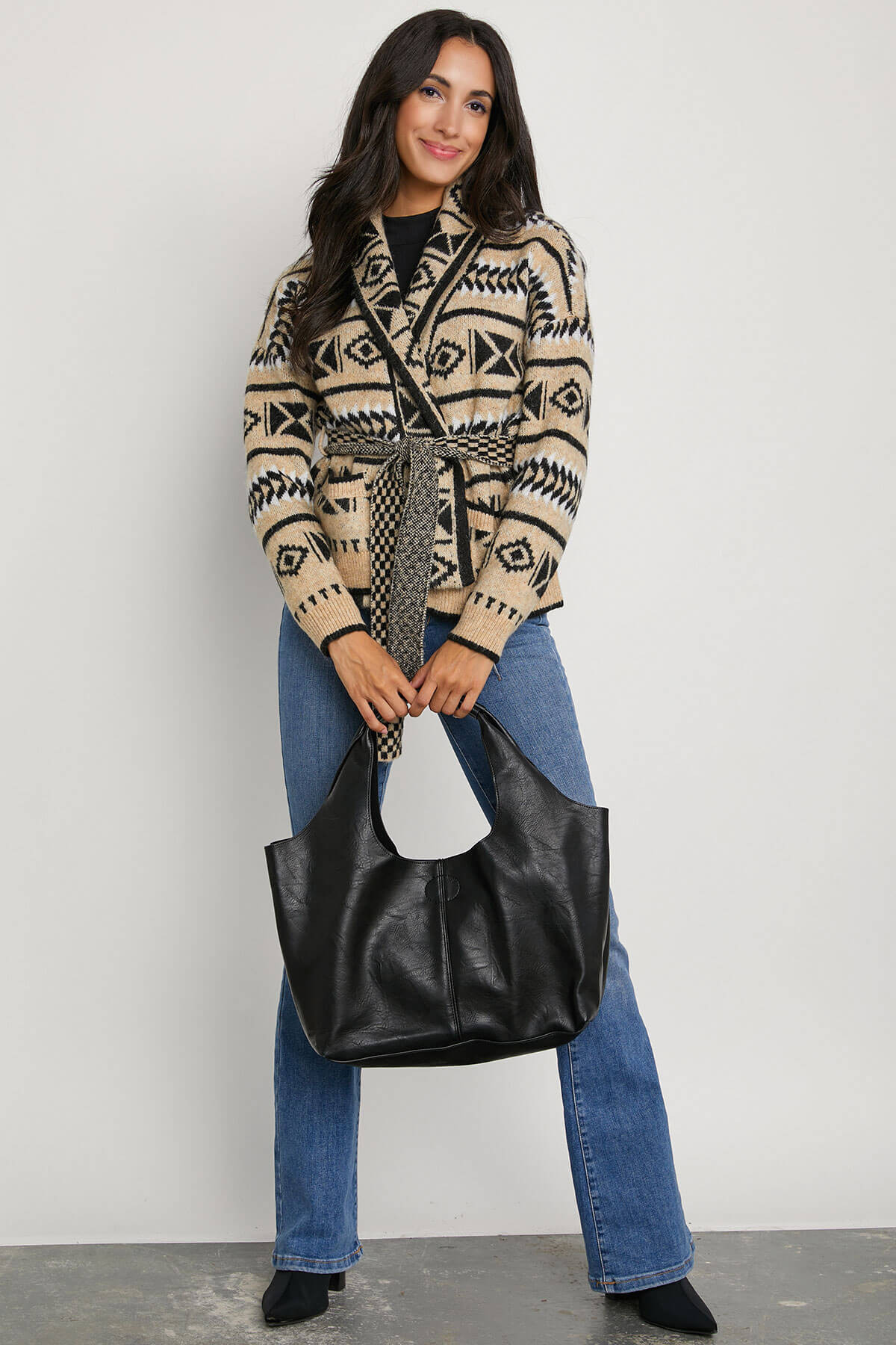 RD Style Aztec Belted Sweater | Social Threads