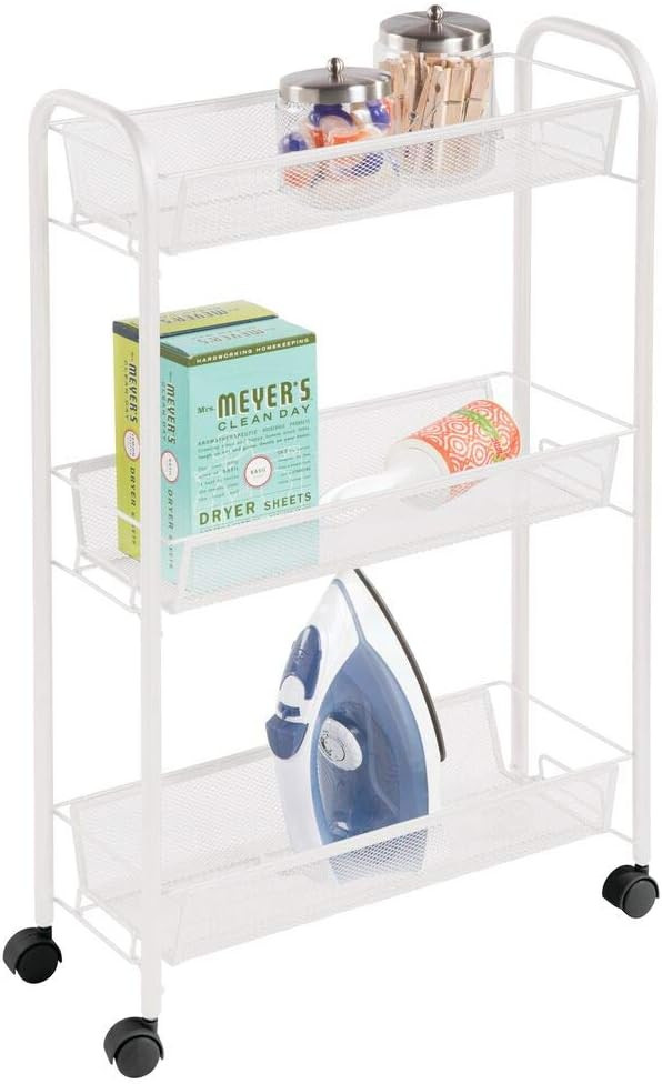 mDesign Portable Rolling Laundry Utility Cart Organizer Trolley with Easy-Glide Wheels and 3 Mult... | Amazon (US)