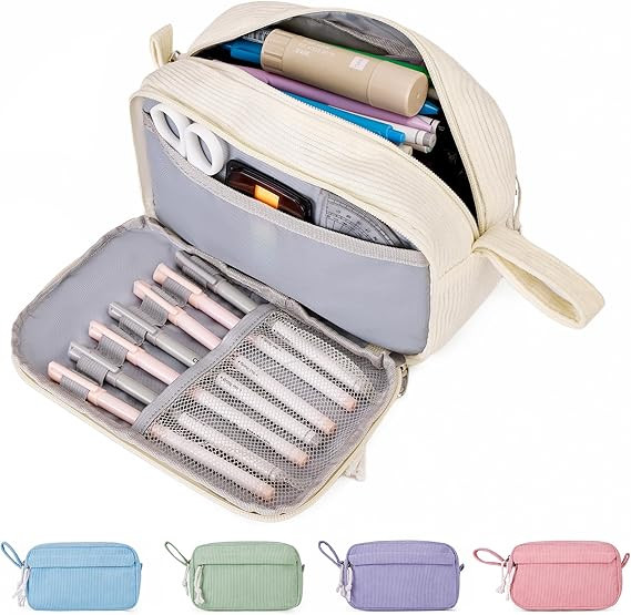 Big Capacity Pencil case,Soft Corduroy Pencil Bag with 3 Compartment,Pencil Pouch School Supplies... | Amazon (US)