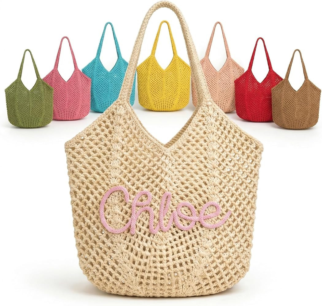 MBBEST Personalized Crochet Beach Bag for Women, Custom Name Boho Summer Tote, Lightweight Woven ... | Amazon (US)