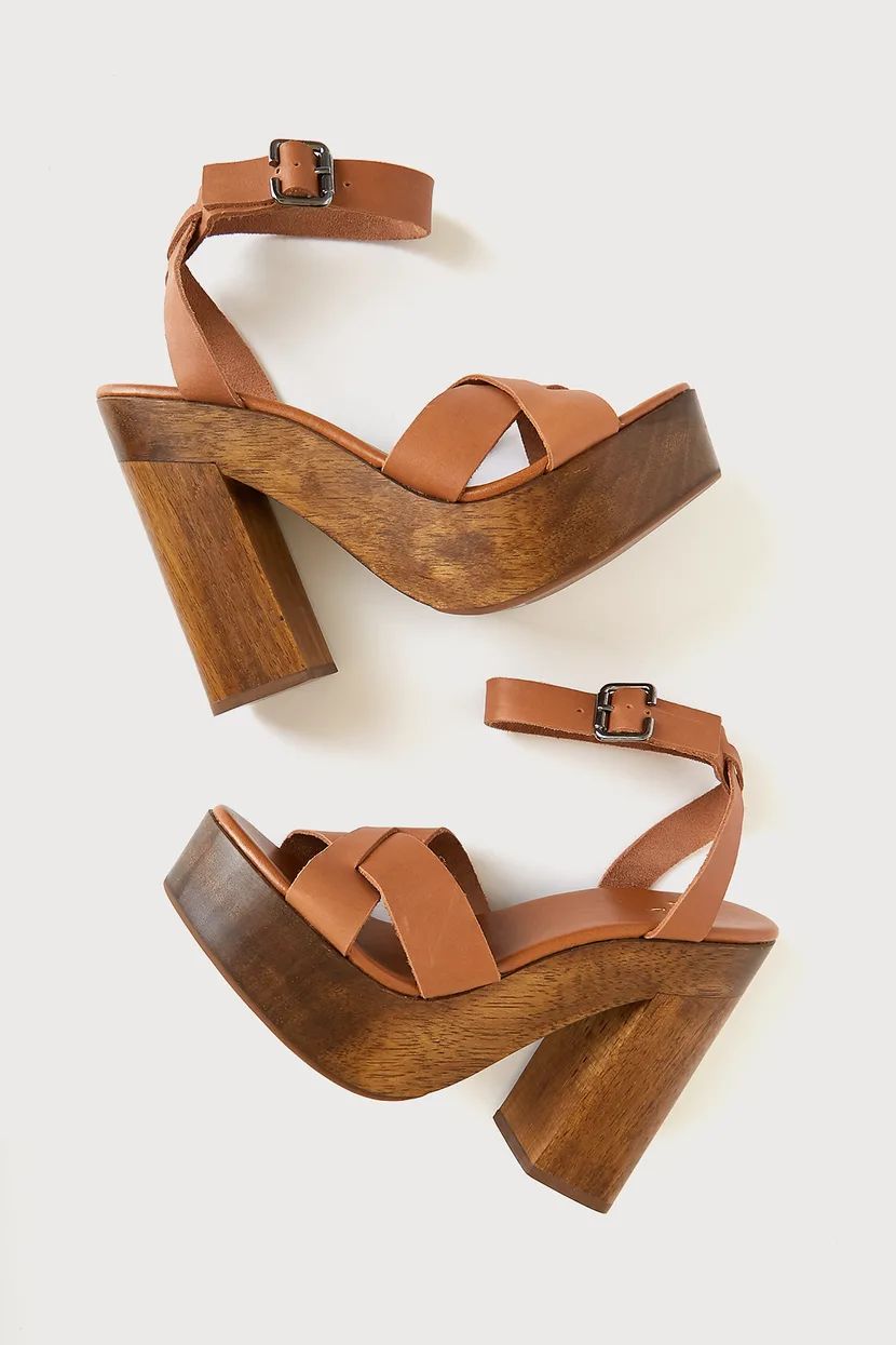 Laurel Cognac Vachetta Leather Platform Sandals | Lulus (US)