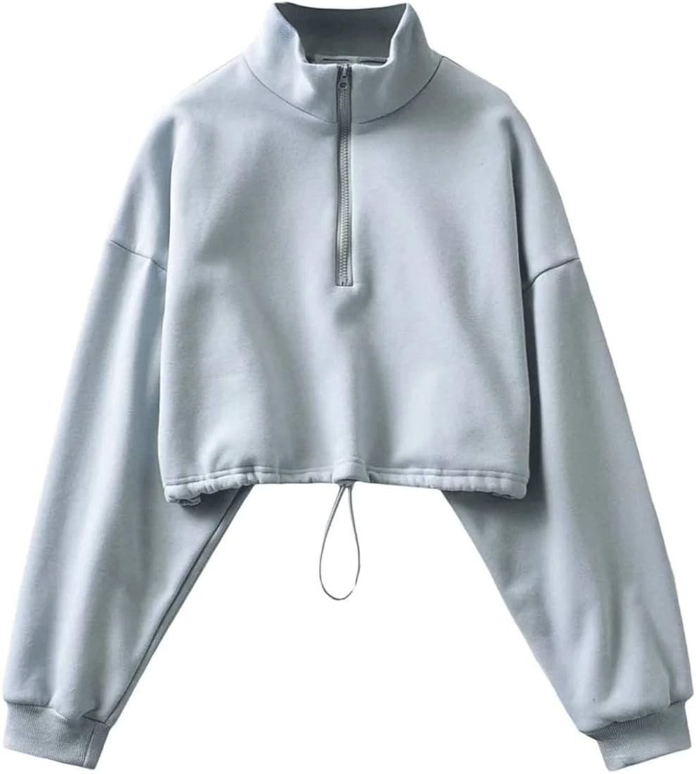 Women's Long Sleeve Half Zip Fleece Lined Crop Top Pullover Sweatshirt | Amazon (US)