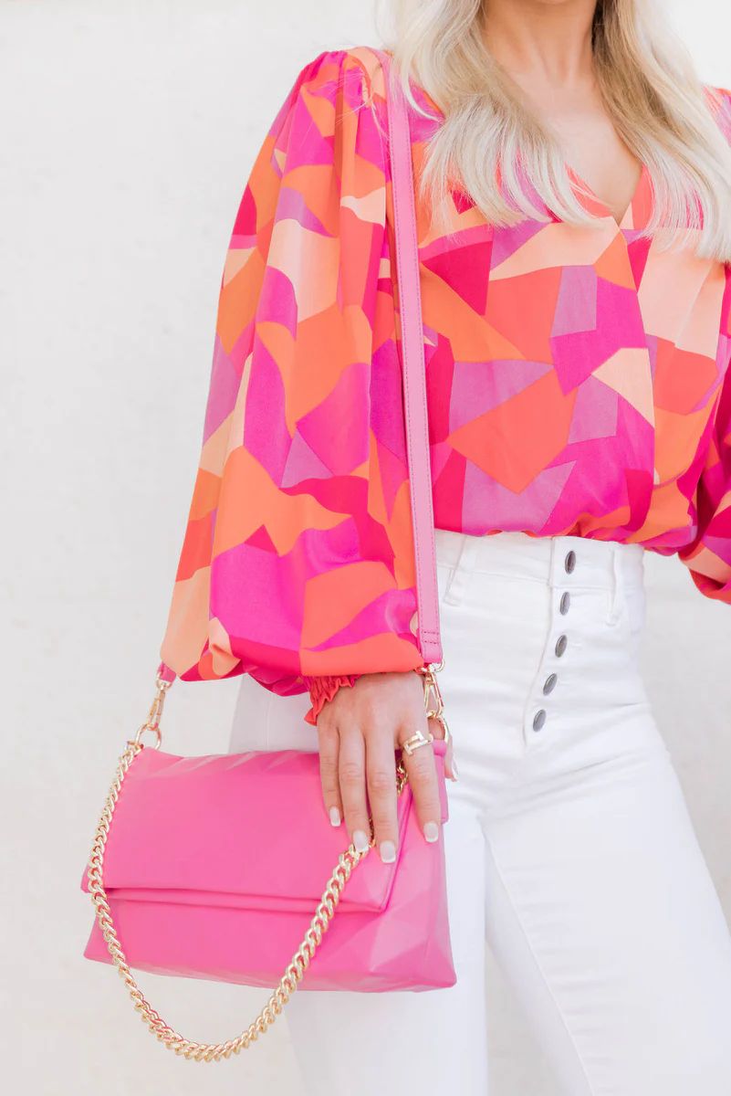 Bag And Boujee Pink Geometric Imitation Bag with Chain Strap | Pink Lily