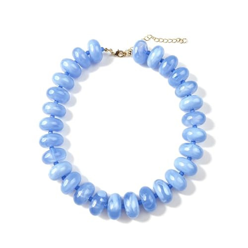 LKingel Chunky Beaded Necklace for Women Large Sky Blue Resin Bead Necklace | Amazon (US)